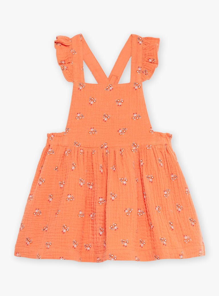 Robe chasuble orange en gaze de coton à imprimé fleuri