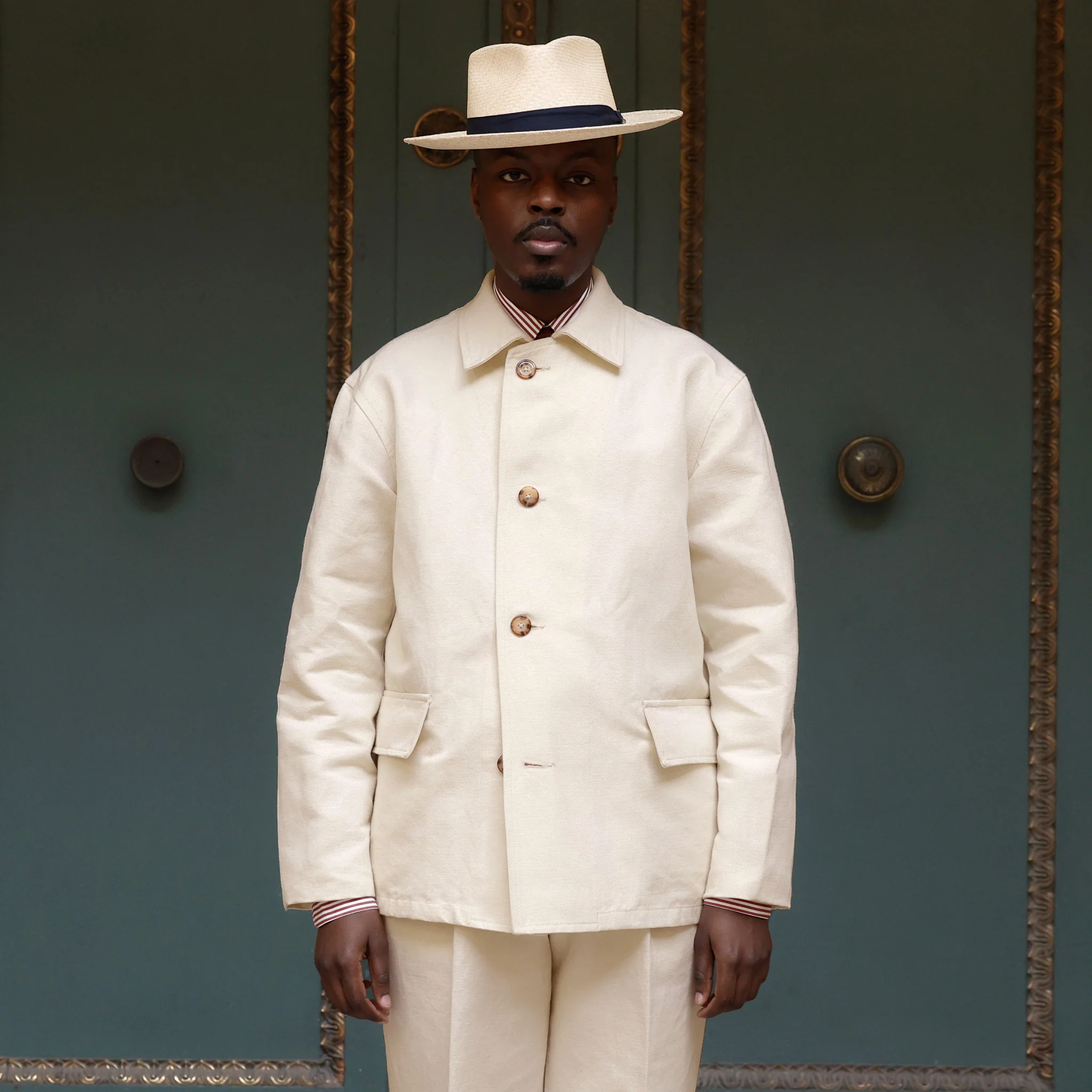 Ecru cotton and linen work jacket