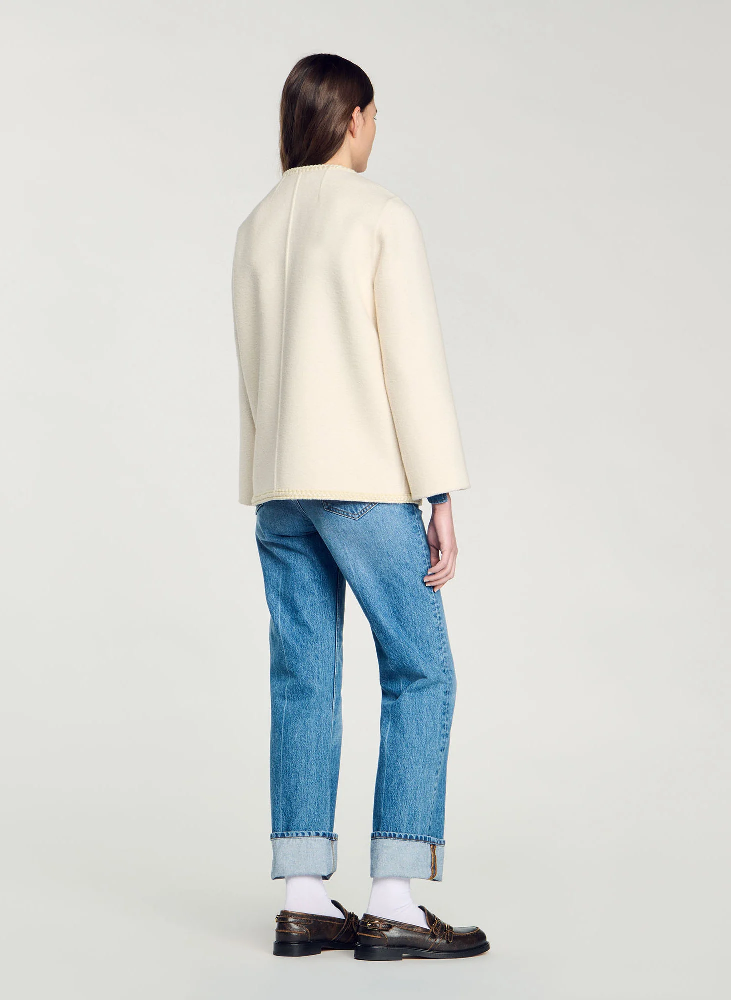 Manteau col ron rond en laine mélangée | Blanc