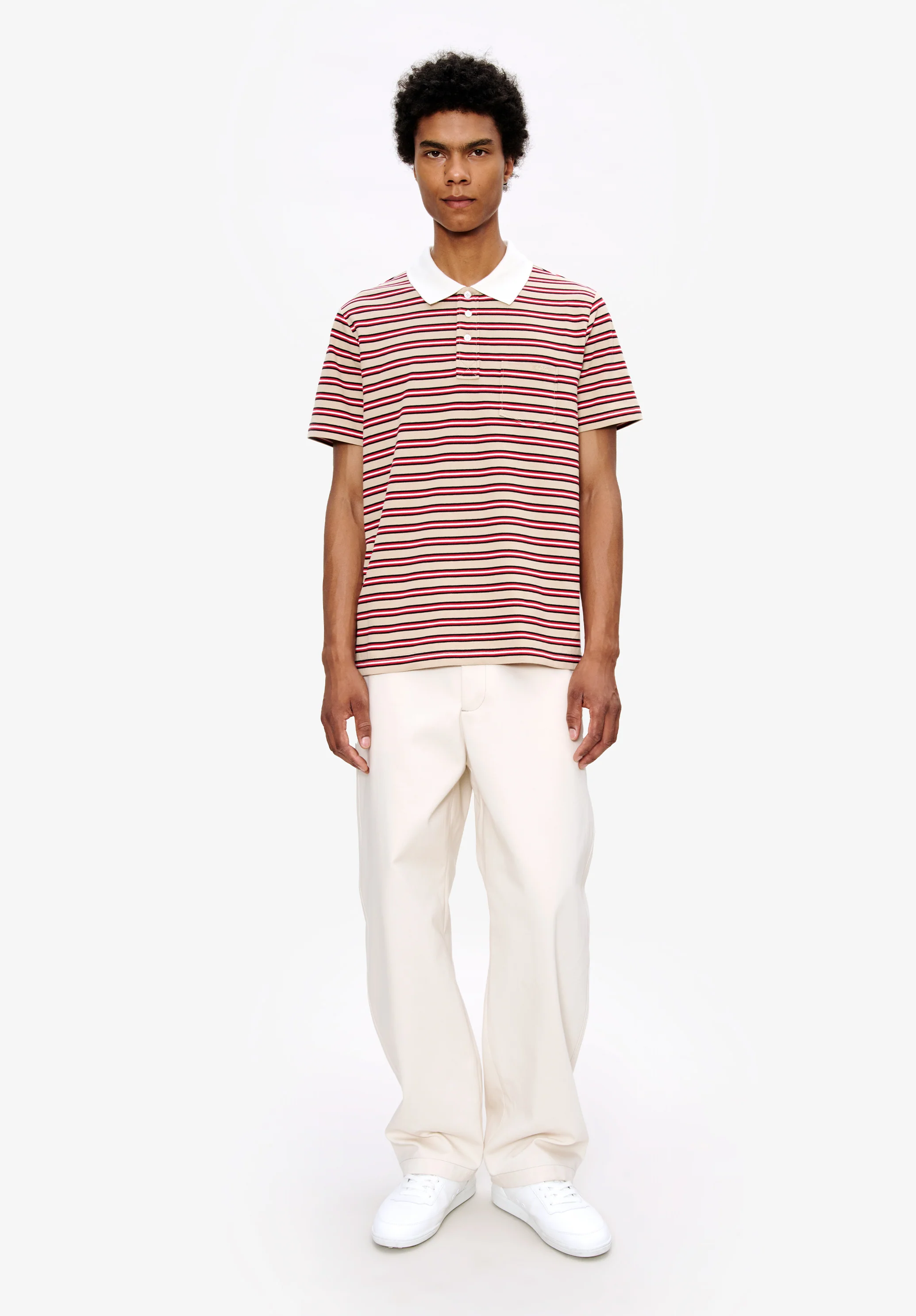 polo raye homme GOTS - Beige fonce