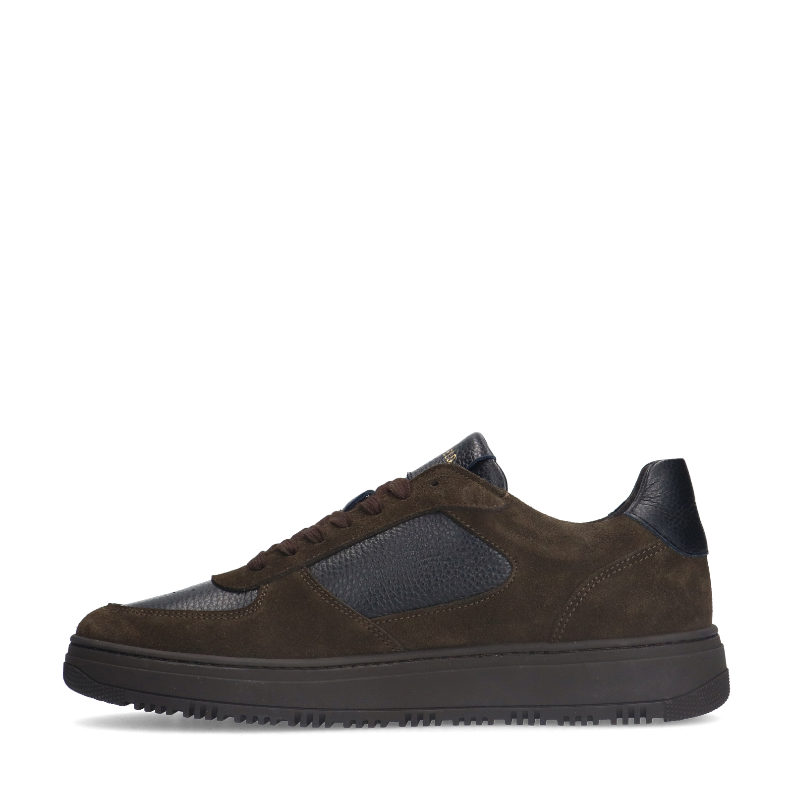 Donkerbruine leren sneakers met suède details