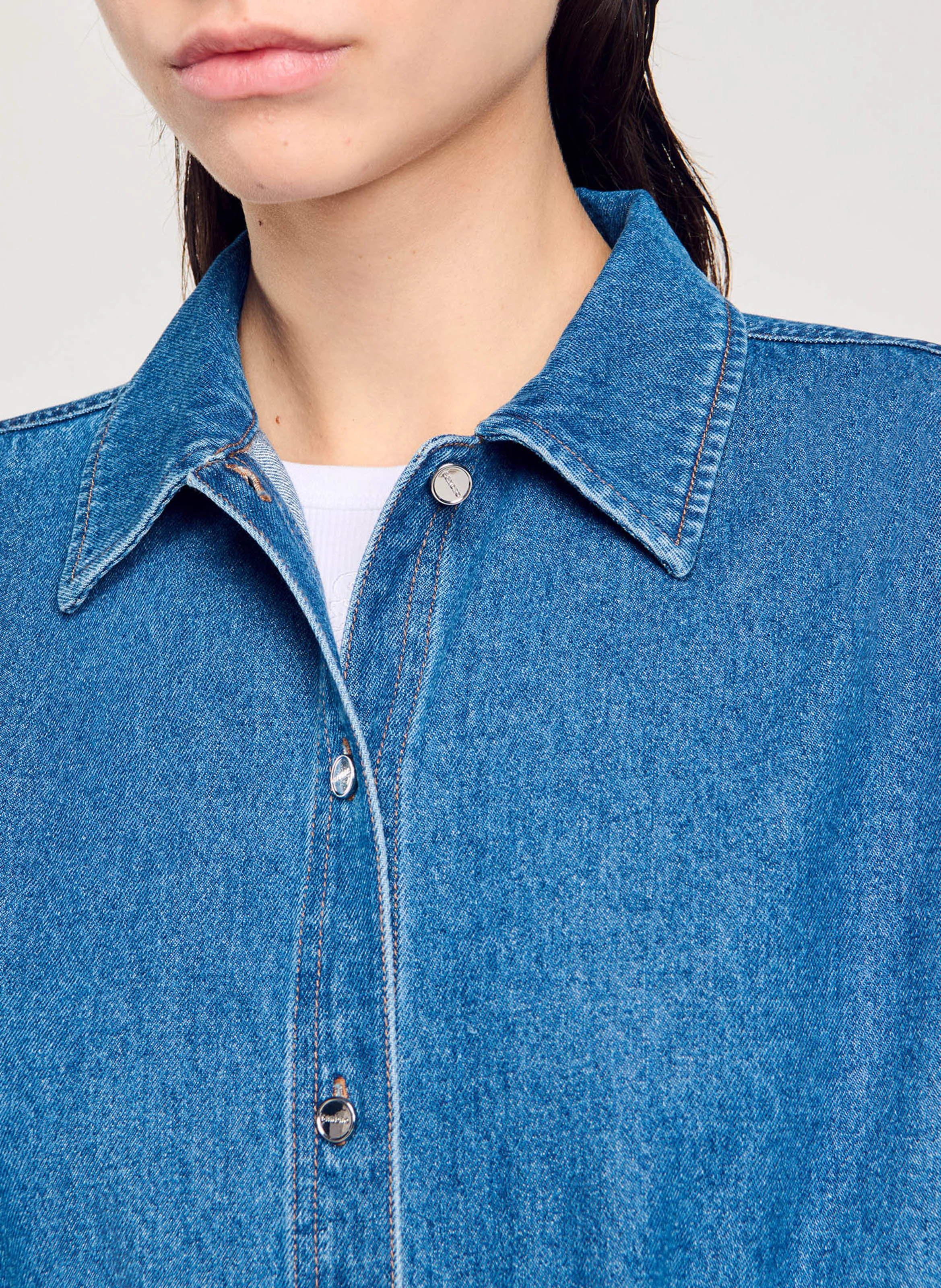 Chemise body jean en coton | Bleu
