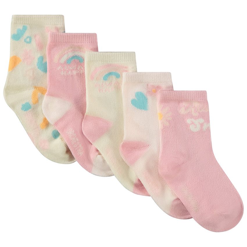 Lot de 5 paires de chaussettes fantaisie pour bébé fille - Rose