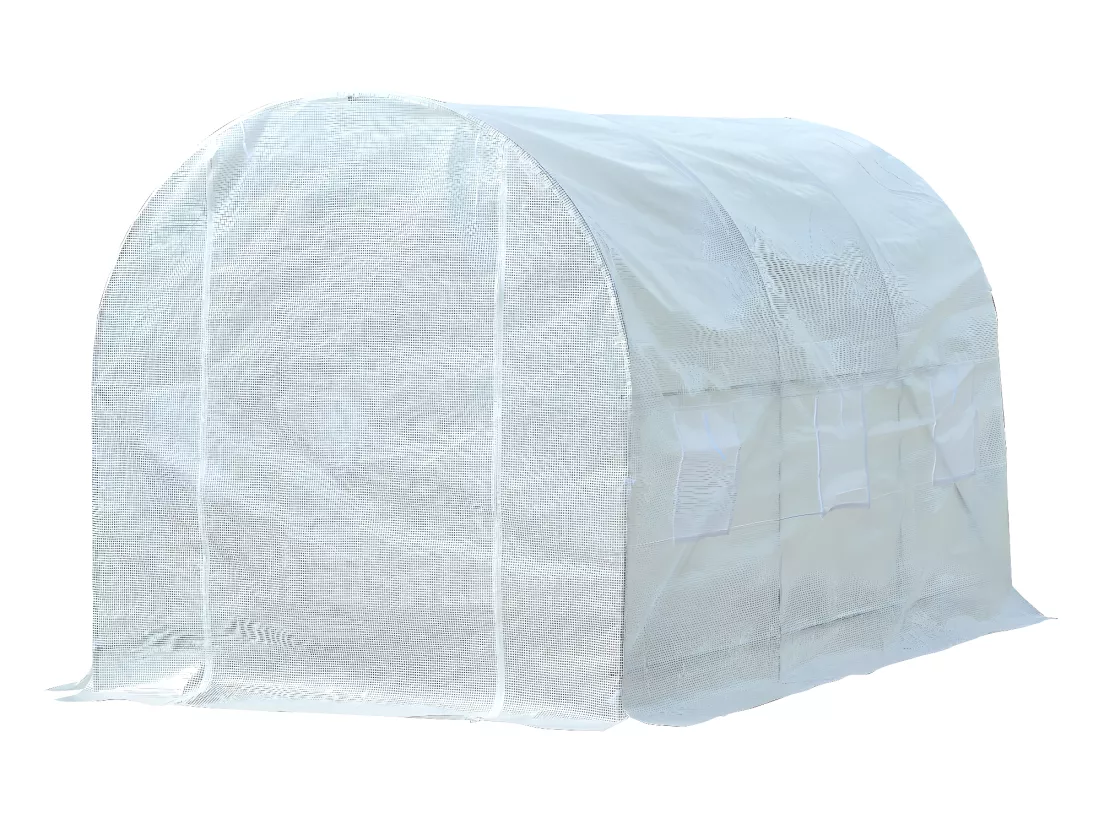 Serre de jardin tunnel surface sol 7 m² 3,5L x 2l x 2H m châssis tubulaire renforcé 18 mm 6 fenêtres blanc