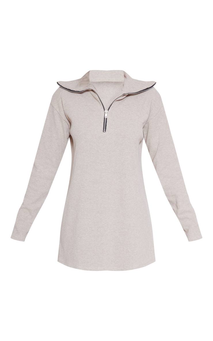 Sable Robe Synthétiquell Oversize Côtelée Col Montant Avec Demi-fermeture Éclair
