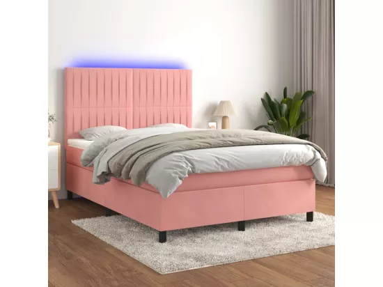 Sommier tapissier avec matelas et LED Rose 140x200 cm Velours