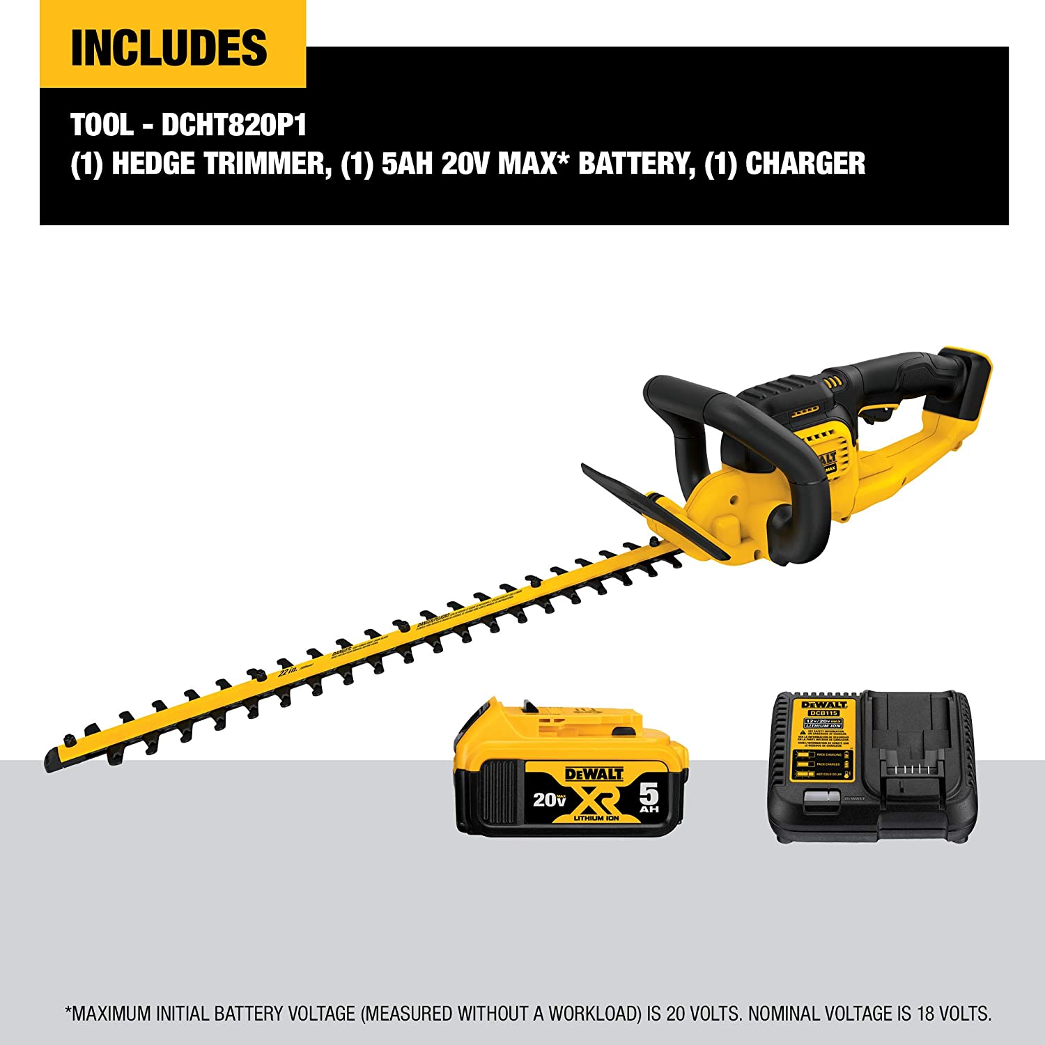 Cortador de cerca viva sem fio DEWALT 20V MAX, 5,0 AH, 22 polegadas (DCHT820P1)