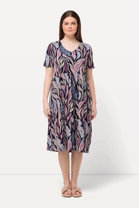 Jerseykleid, A-Linie, V-Ausschnitt, Halbarm, Biobaumwolle