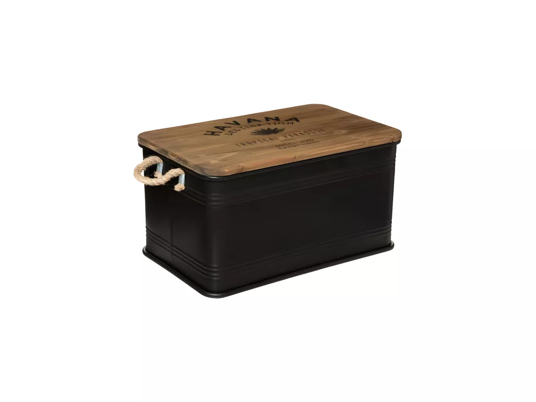 Set de 3 Malles en Métal noir et Bois déco
