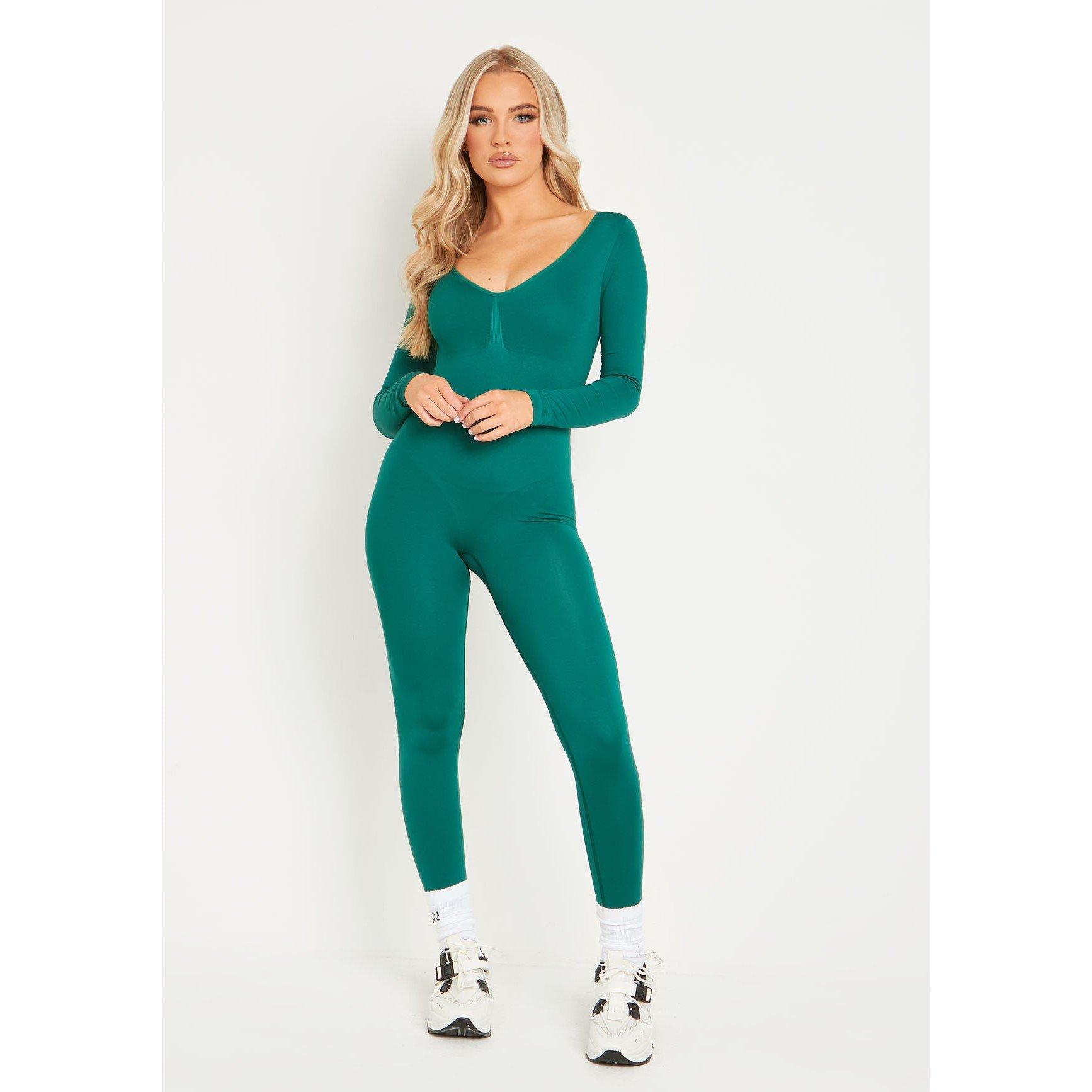 Missy Empire Seamless Long Sleeve Plunge Jumpsuit