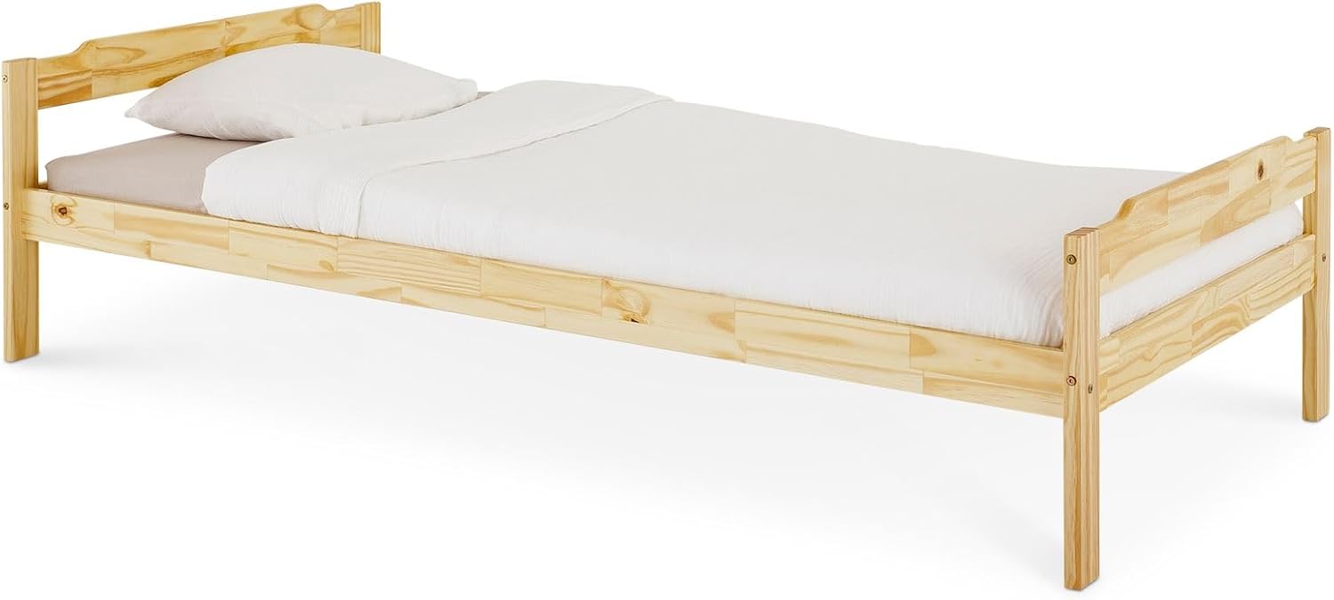 IDIMEX Massivholzbett Moritz aus Kiefer Massivholz 90x200 cm, Natur - Einzelbett kür Kinderzimmer, Tagesbett Jugendbett, einfaches Gästebett, Bettgestell lackiert