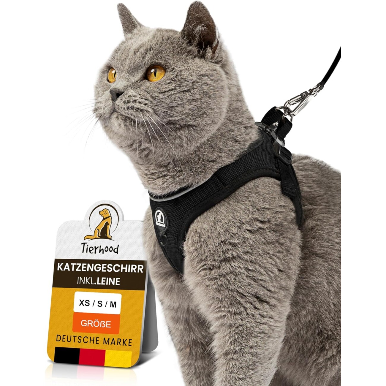 Tierhood Softgeschirr Katze mit Leine anthrazit/ schwarz M