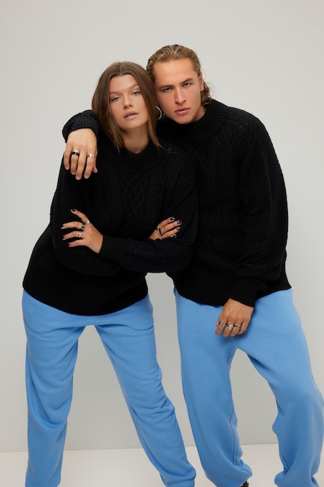 Rollkragen-Pullover, oversized, Zopfmuster, Langarm, Unisex