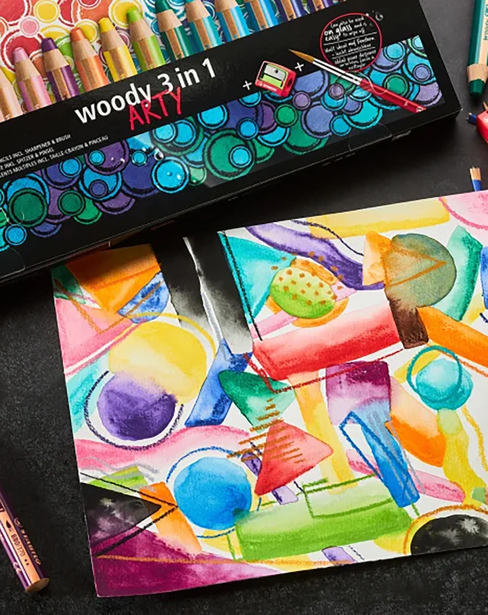 Buntstift STABILO® woody 3in1 ARTY 6er-Set mit Spitzer