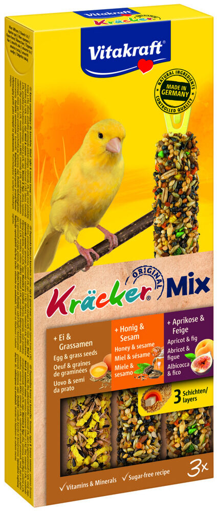 Vitakraft  Combikracker 3 in 1 Kanarie - 3 Stuks - Ei, honing, abrikoos - Snacks
