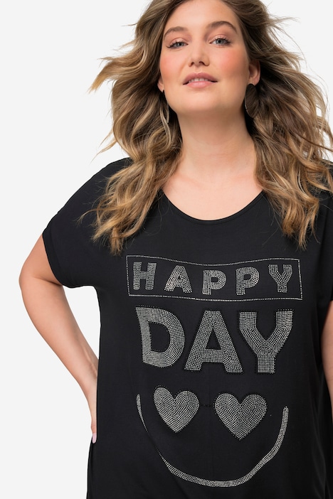 T-Shirt, oversized, Glitzerstein-Herzen, Rundhals, Halbarm