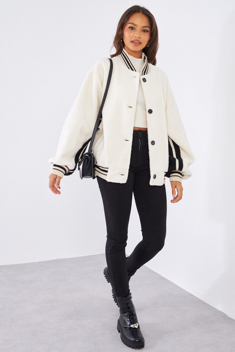 Bomber écru en peau de mouton bicolor