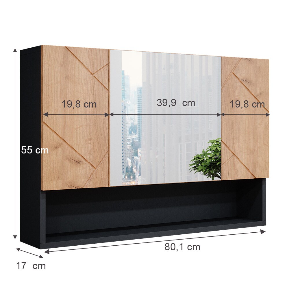 Vicco Spiegelschrank Badspiegel Wandspiegel Irma Anthrazit Eiche 80 cm modern Badezimmer Spiegel Badezimmerschrank Badezimmermöbel Spiegeltür Schranktür Hängeschrank Einlegeboden Regal Ablage