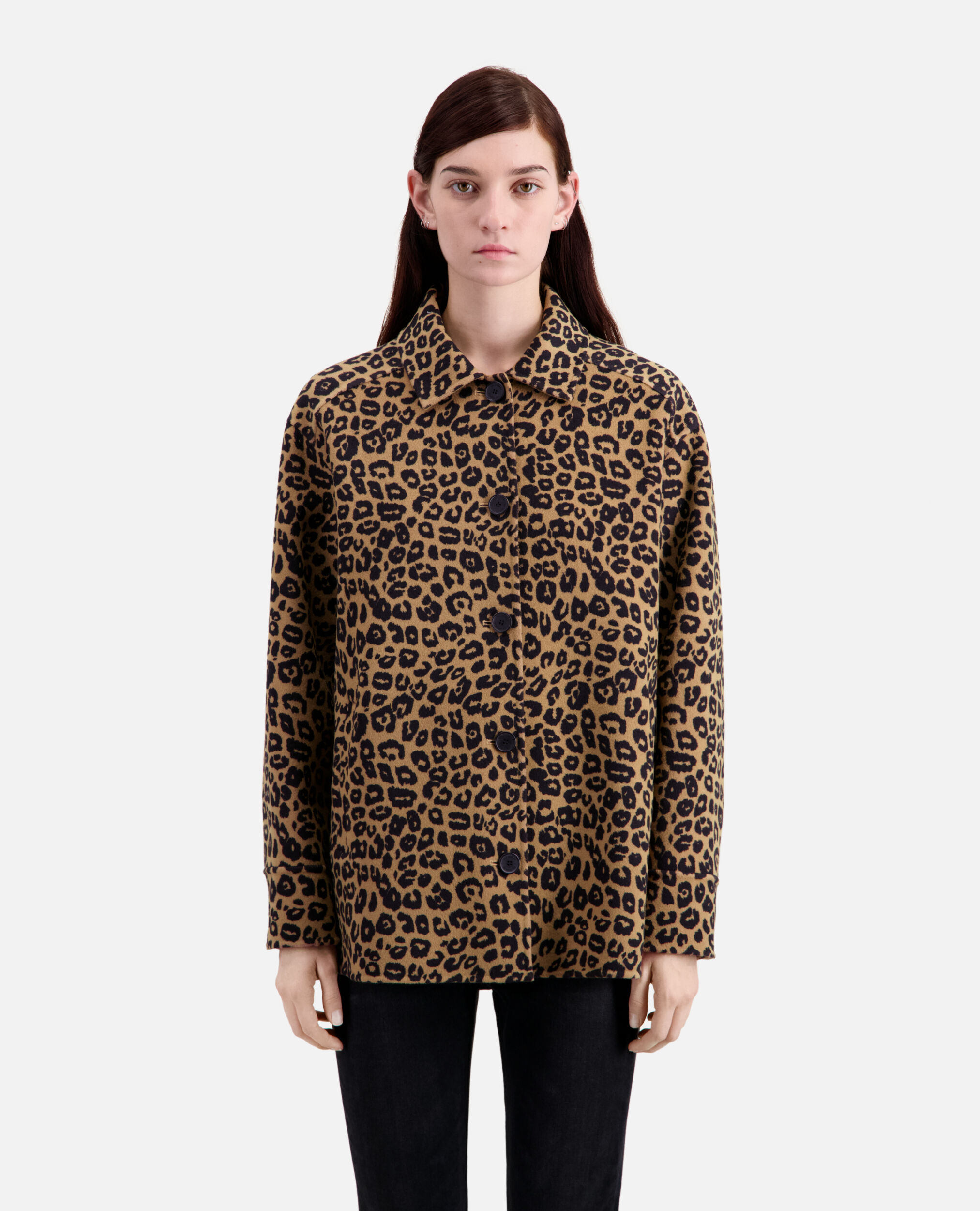 Leopard overshirt jacket in wool blend
