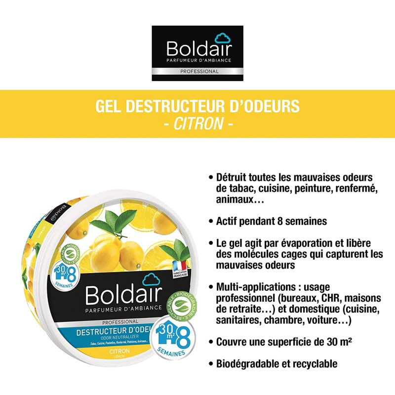 Désodorisant gel Boldair destructeur d'odeurs Citron - Boîte de 300 g