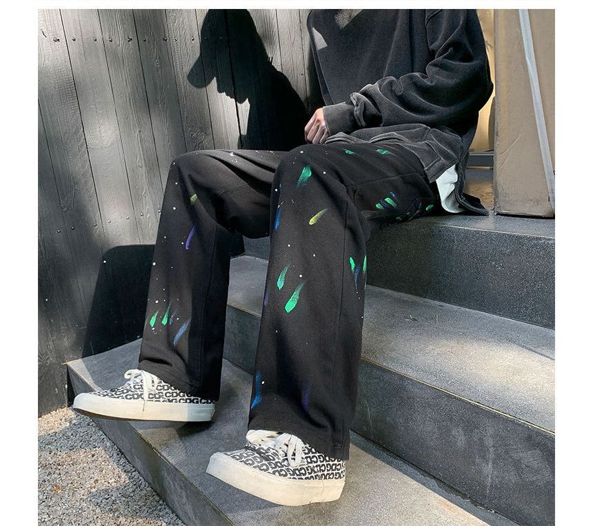 POSI - Mid Rise Splatter Loose-Fit Jeans