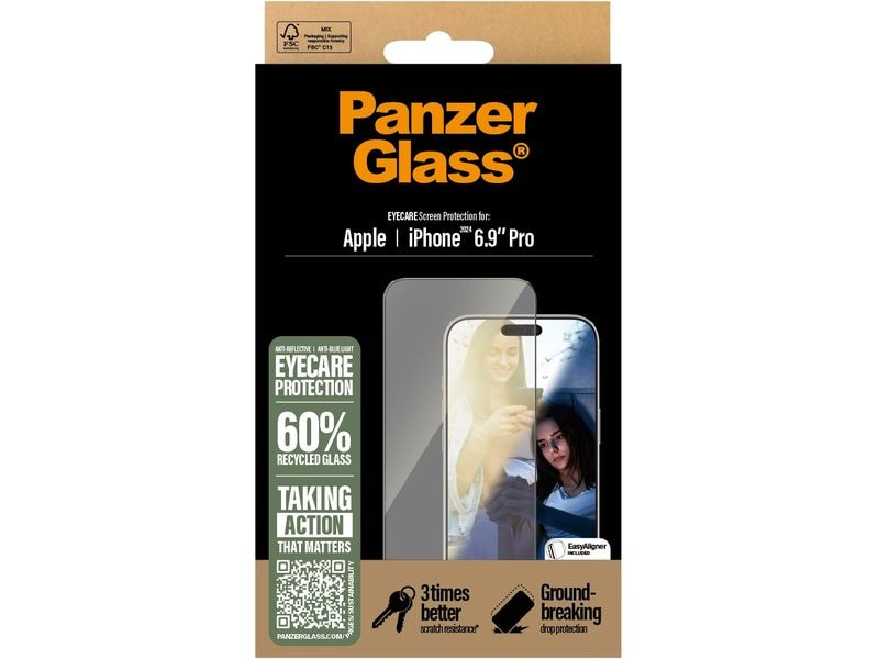 Panzerglass Displayschutz Ultra Wide Fit EyeCare iPhone 16 EyeCare-Display-Schutzfolie für das Apple iPhone 16 Pro Max