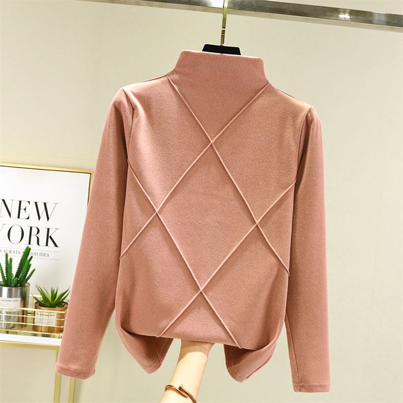 JVL - Geruit T-shirt met lange mouwen en mockneck