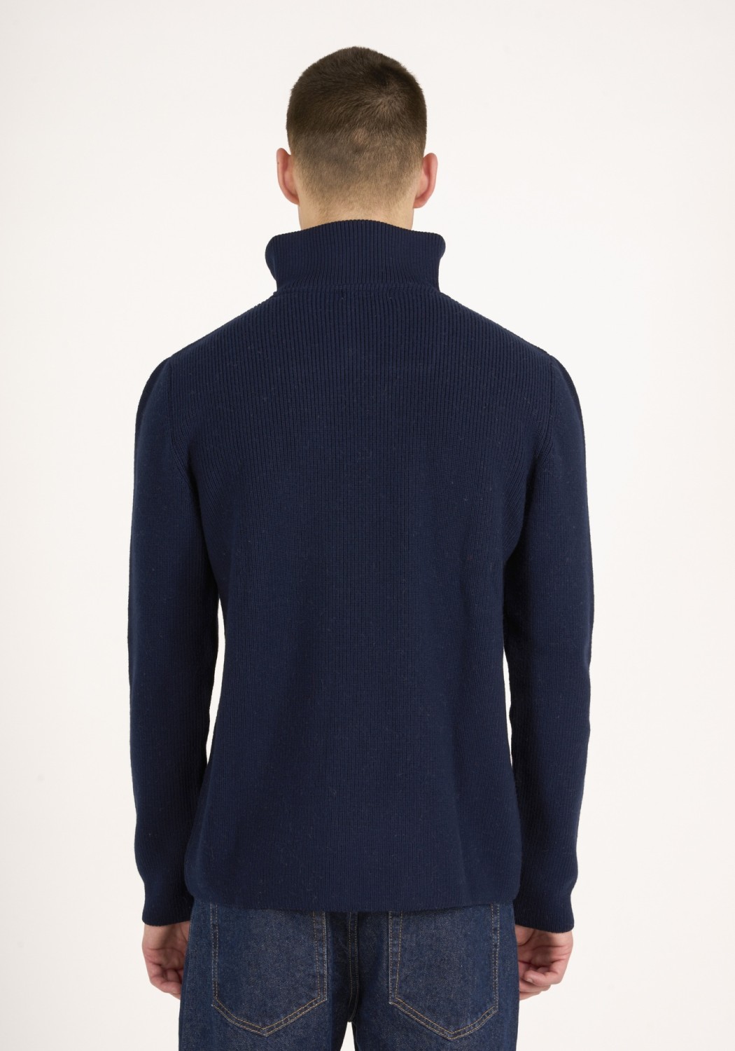 Knowledge Cotton Apparel Strickpullover 1/2 Neck Zip Merino Wool Rib Knit Total Eclipse
