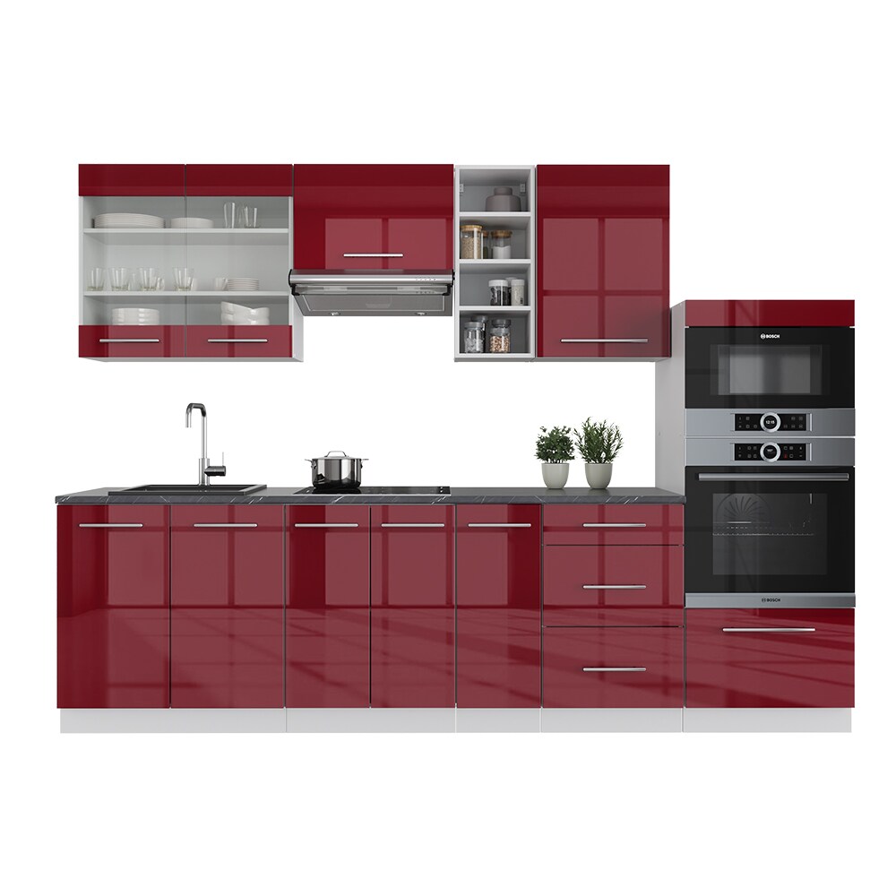Vicco Küchenzeile Küchenblock Einbauküche 280cm Fame-Line Bordeaux Hochglanz