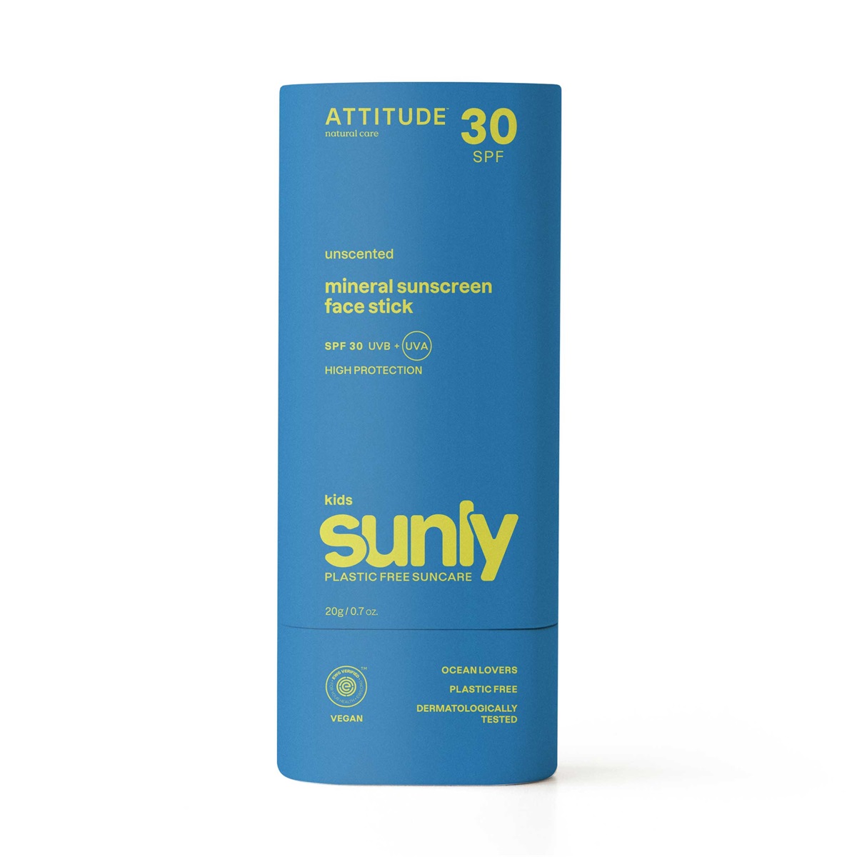 Attitude Sunly Zonnebrandstick Gezicht Spf30 Kids Ongeparfumeerd (20 gr)