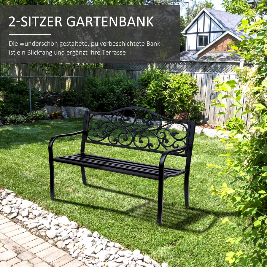 Outsunny Gartenbank mit Verzierungen schwarz