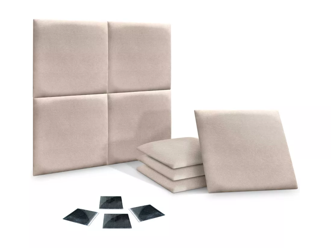 DHOME Lot de 8 Panneaux Rembourrés en Tissu Aqualine Autocollants pour Mur Acoustiques Absorbants Protection contre les Chocs (Beige, 50x50cm, x8)