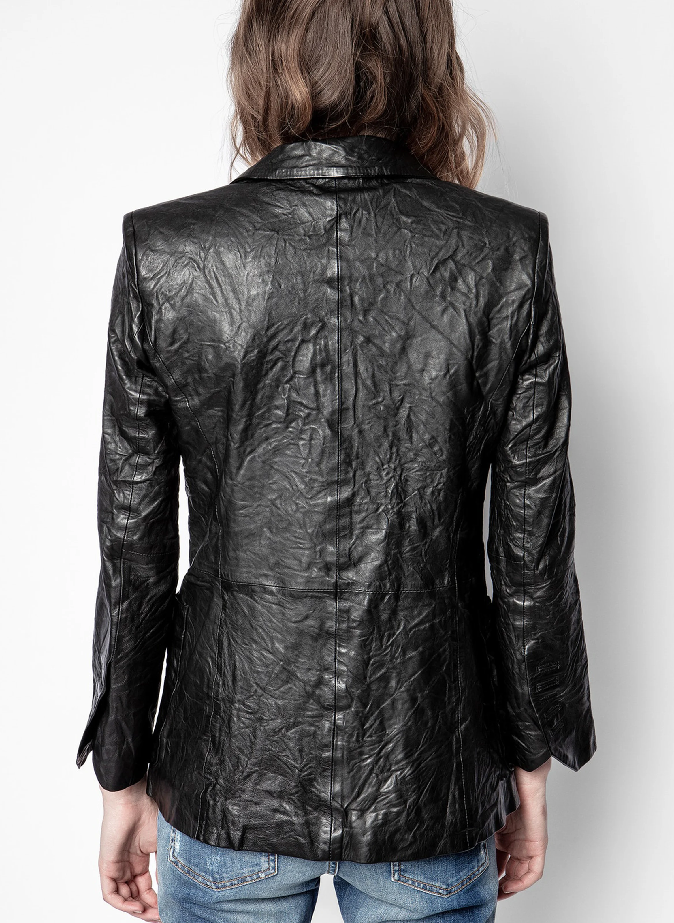 VISKO - Veste col tailleur en cuir | Noir