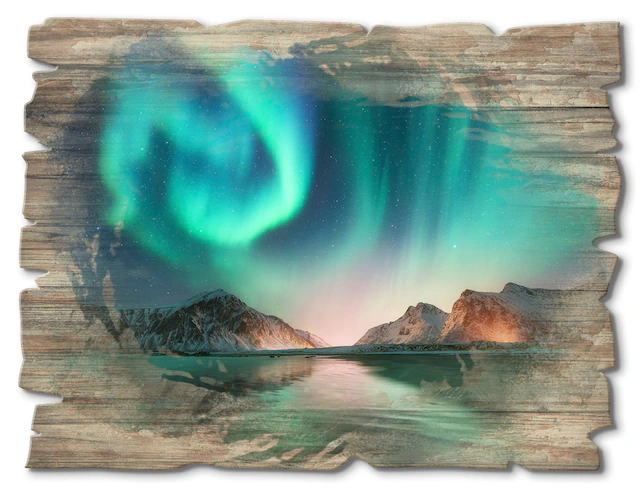 Artland Holzbild »Auroraborialis - Nördliches Polarlicht« Europa 1 Stk. tlg.