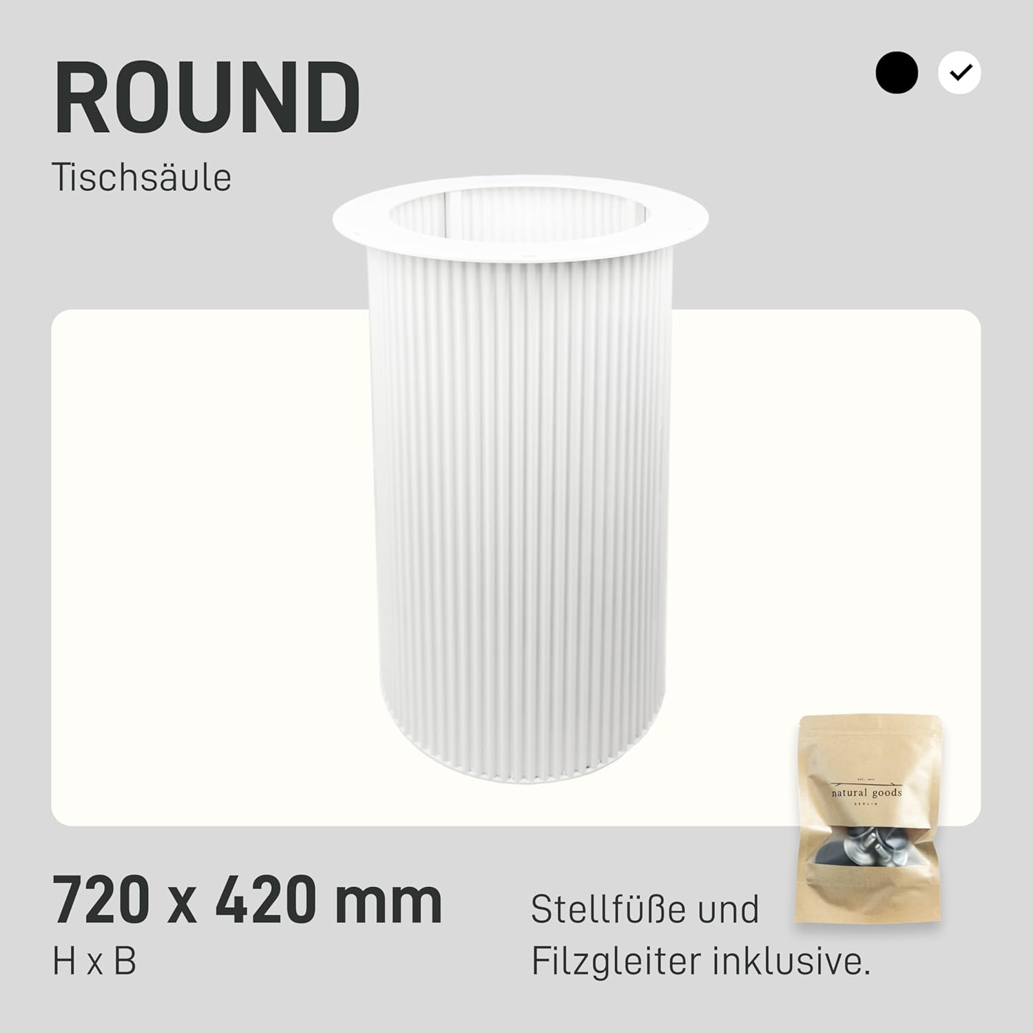 Natural Goods Berlin Tischsäule Round Wavy Tischgestell Metall Weiß 72 cm groß - Modern Table Leg Gestell - Fuß für Esszimmertisch pulverbeschichtet - Rundes Untergestell für Tischplatte
