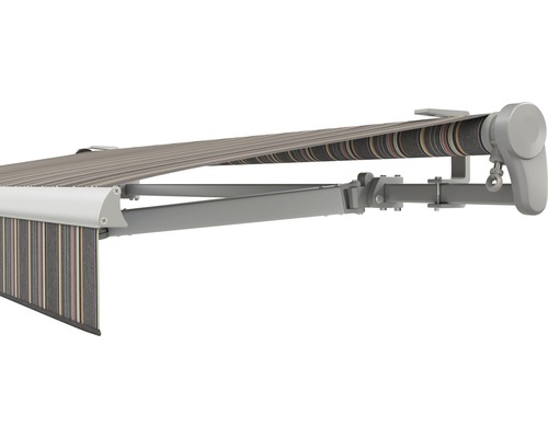 SOLUNA knikarmzonnescherm Trend 2,5x2 Stoffen design D422 Frame zilver geanodiseerd incl. motor, wandschakelaar en noodhandzwengel