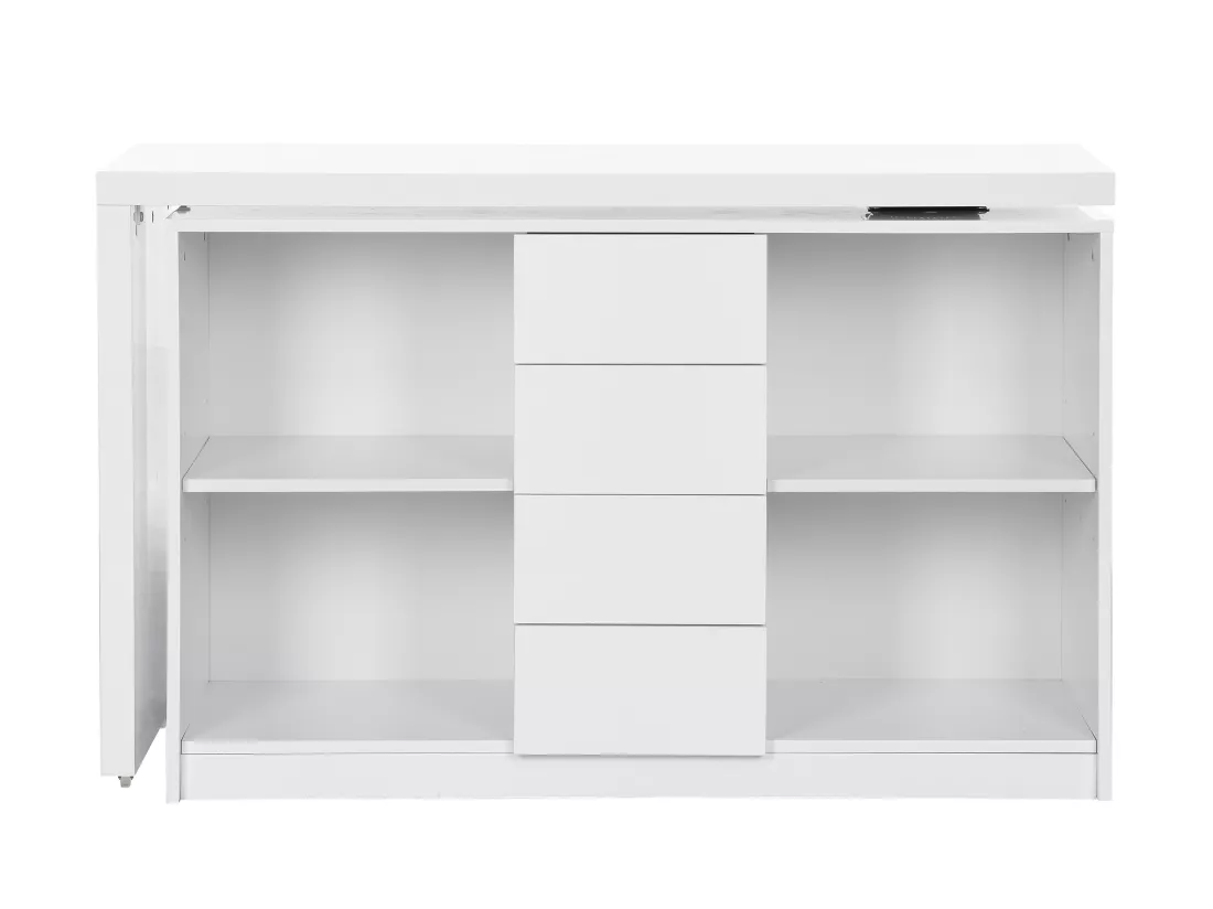 Bureau extensible avec plateau pivotant 360° - MDF - Blanc laqué - PAVELO