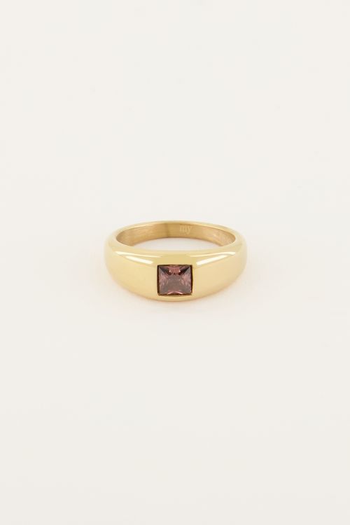 MOOD ring met vierkante roze steen