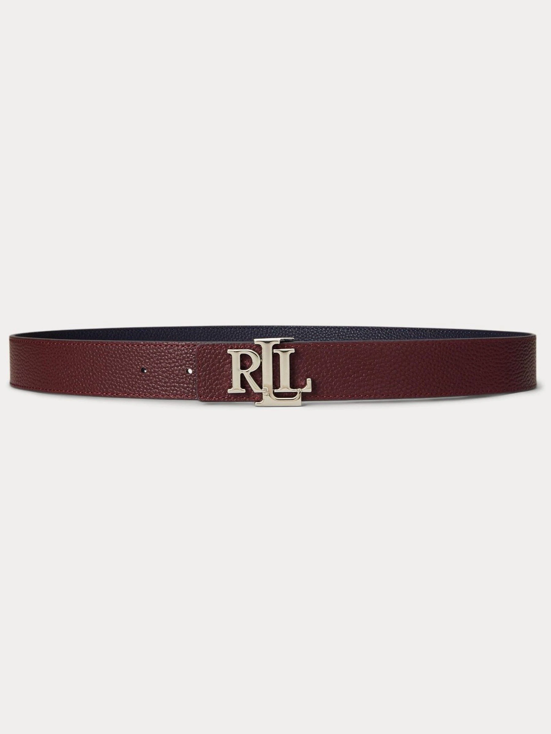 Lauren Navy/Dark Garnet - Lauren Ralph Lauren 2.5cm Logo Reversible Pebbled Leather Belt