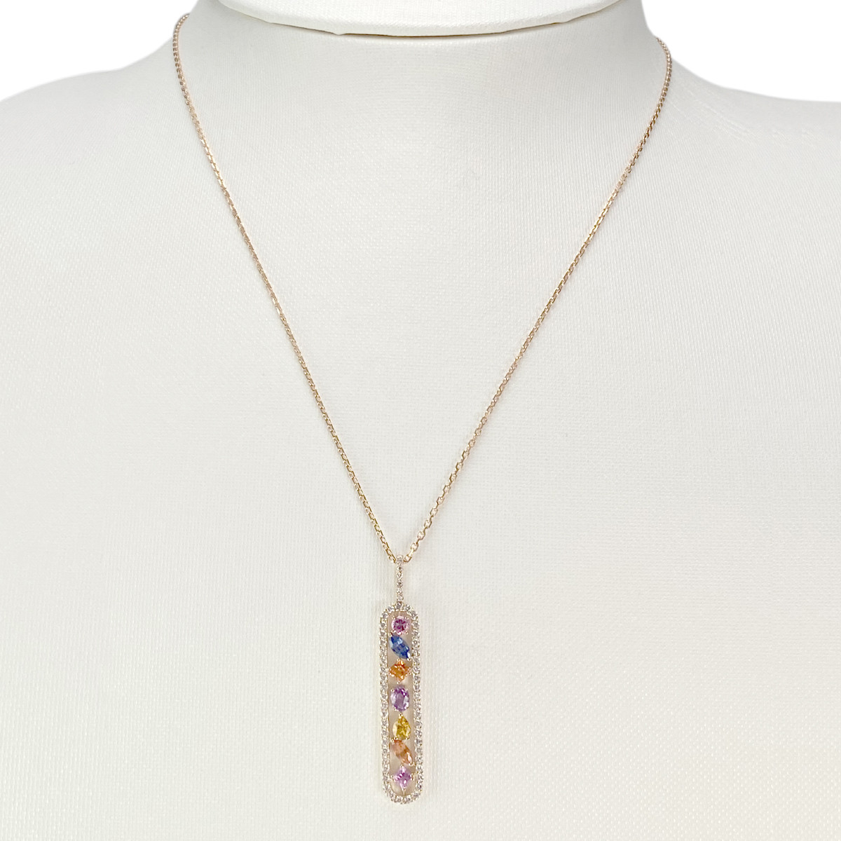 Collier d'occasion CESARE POMPANON or 750 rose saphirs diamants 42 cm