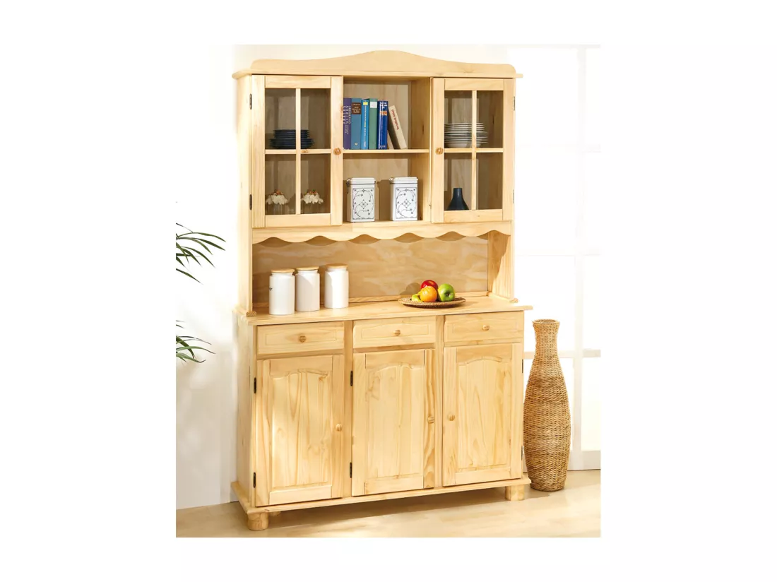 STAN - Buffet Vaisselier 5 Portes 3 Tiroirs Bois Massif