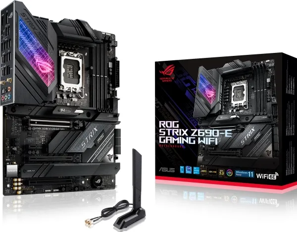 ASUS ROG STRIX Z690-E GAMING WIFI - Bundkort - ATX - LGA1700 sokkel - Z690 Chipset - USB-C Gen 2x2, USB-C Gen2, USB 3.2 Gen 1, USB 3.2 Gen 2 - 2.5 Gigabit LAN, Wi-Fi, Bluetooth - onboard grafik (CPU påkrævet) - HD Audio (8-kanaler)