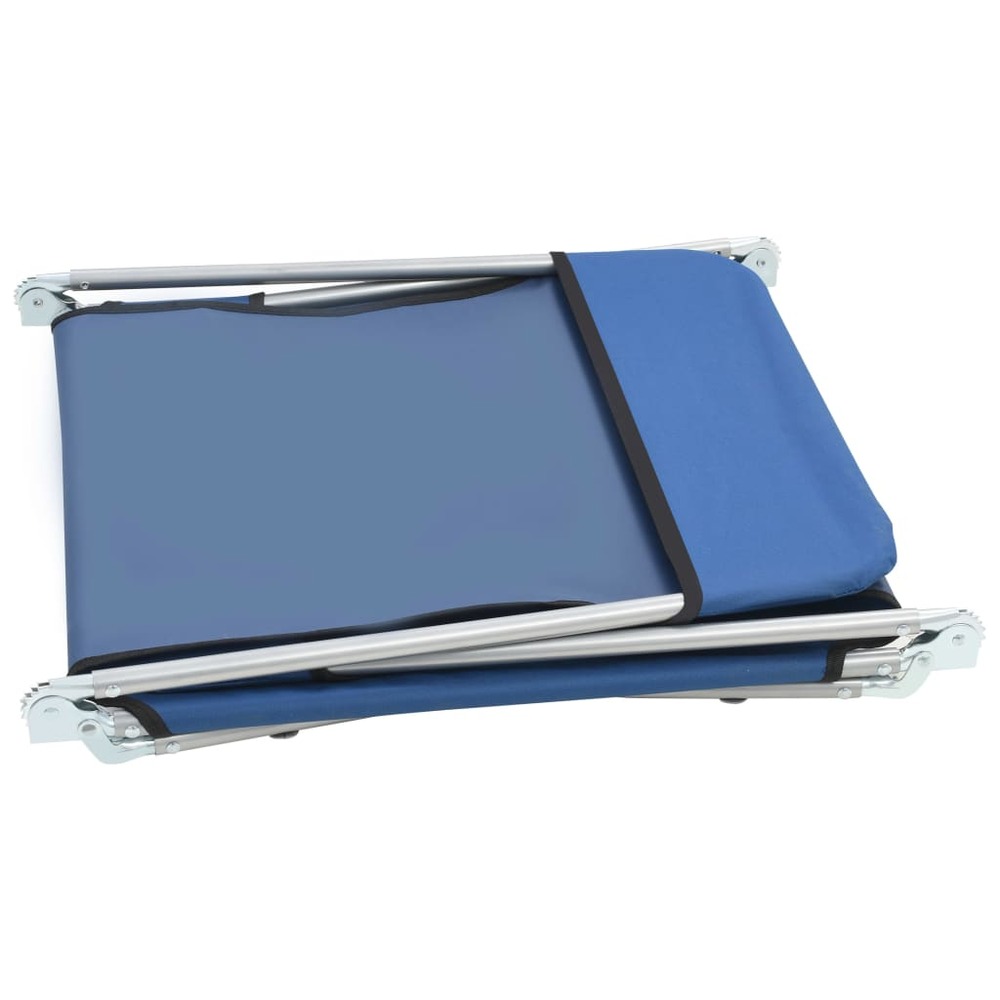 Lot deux chaises longues pliables acier et tissu bleu