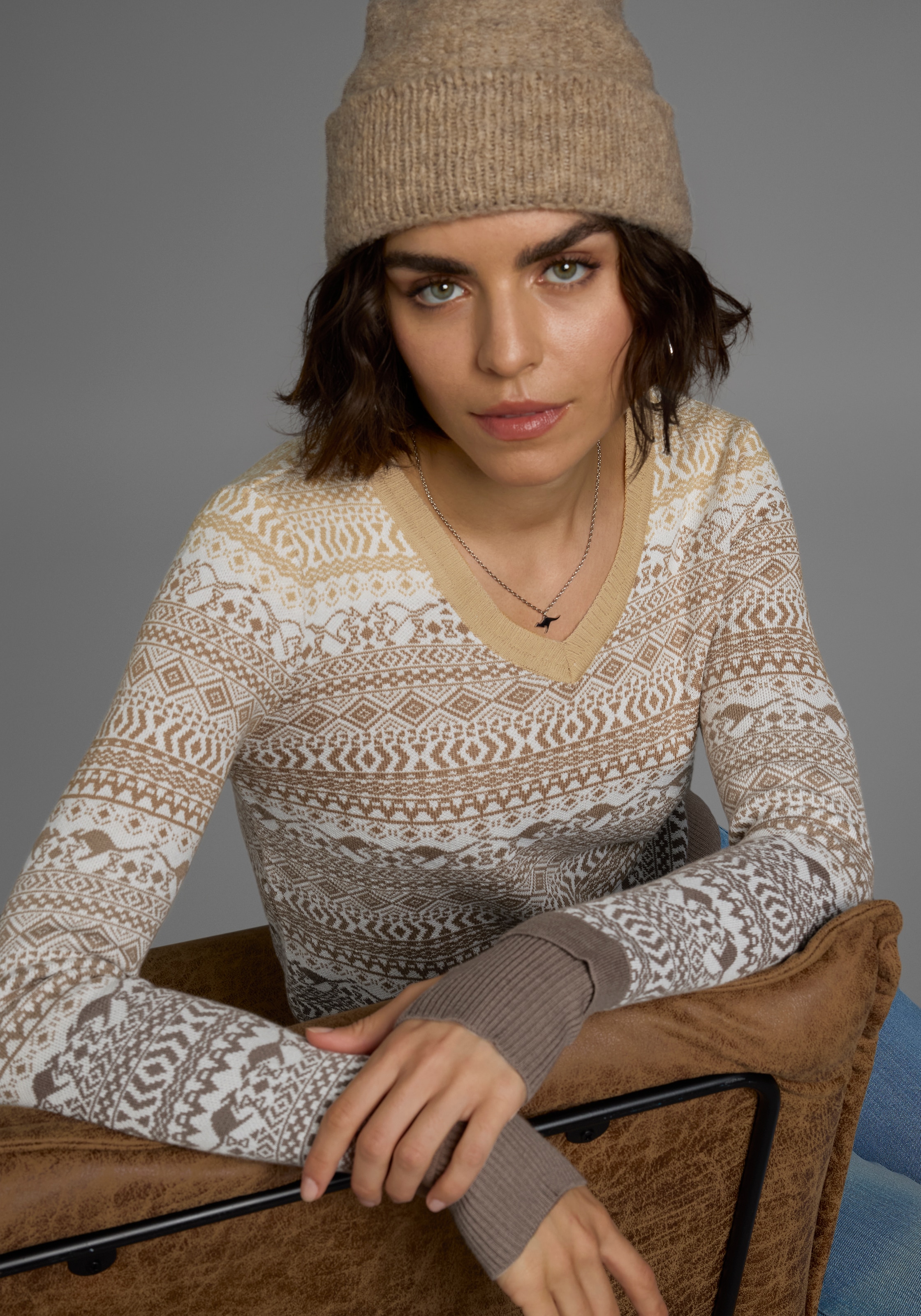 KangaROOS Jacquardpullover , im Norweger-Muster mit kleinen Kängurus