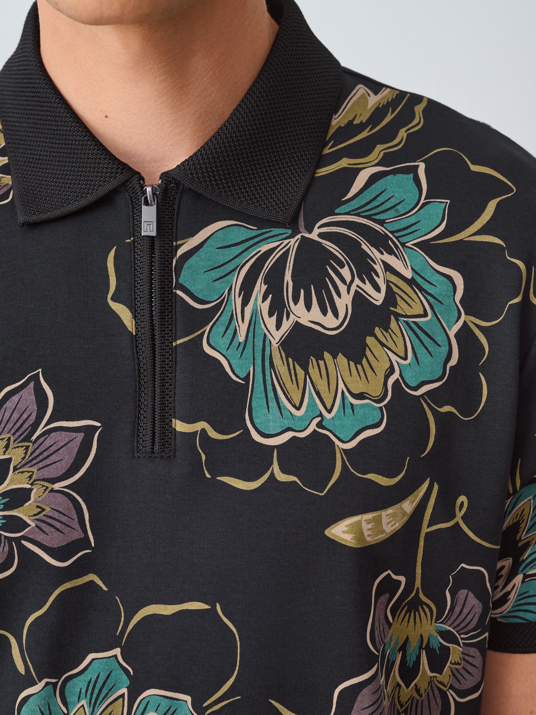 Zwart bloemenprint - Poloshirt met korte mouwen en print