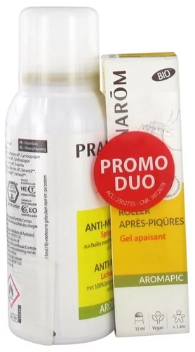 Spray Corporel Anti-Moustiques Bio 75 ml +Roller Après-Piqûres Gel Apaisant Bio 15ml - Pranarôm