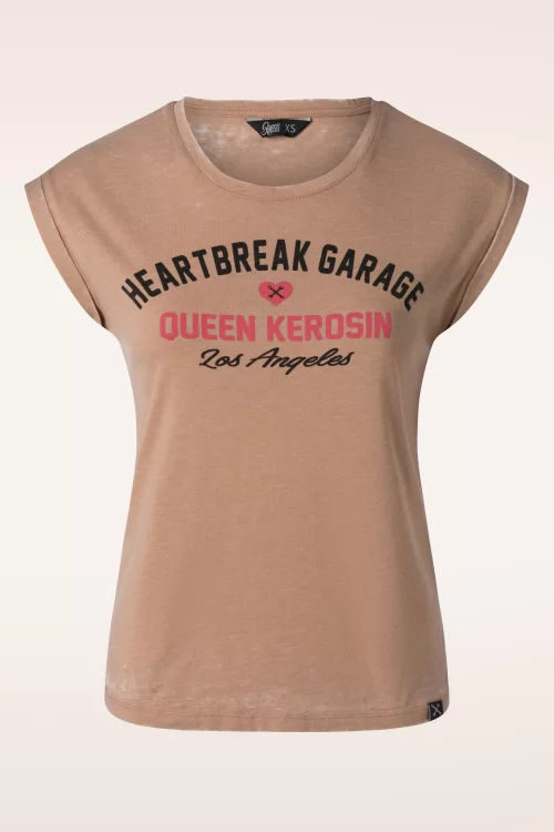 Queen Kerosin Heartbreak Garage T-shirt in latte