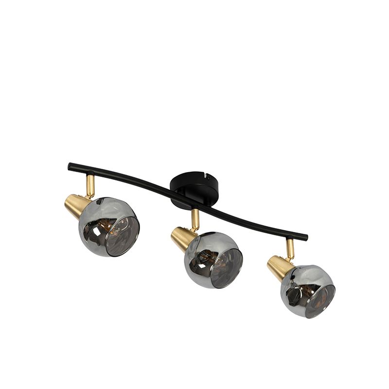 Plafondlamp goud 45 cm met smoke glas 3-lichts - Vidro