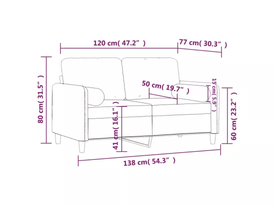 Canapé 2 places avec oreillers décoratifs rose 120 cm velours