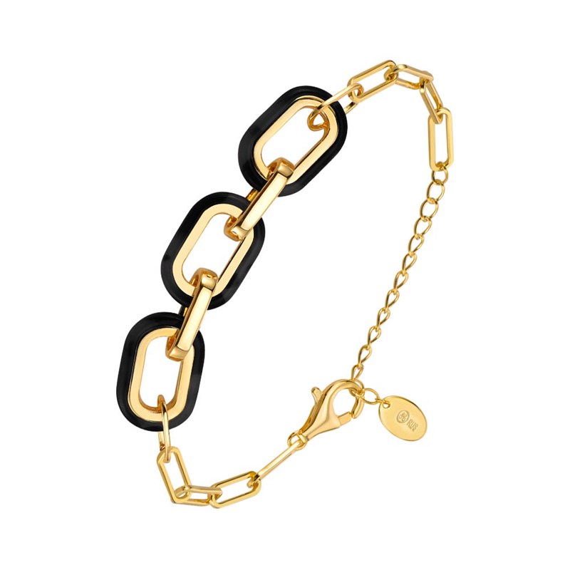 Bracelet En Argent Doré Plusieurs Rectangles Et Acétate écaille Noire Muriel18 cmcm
